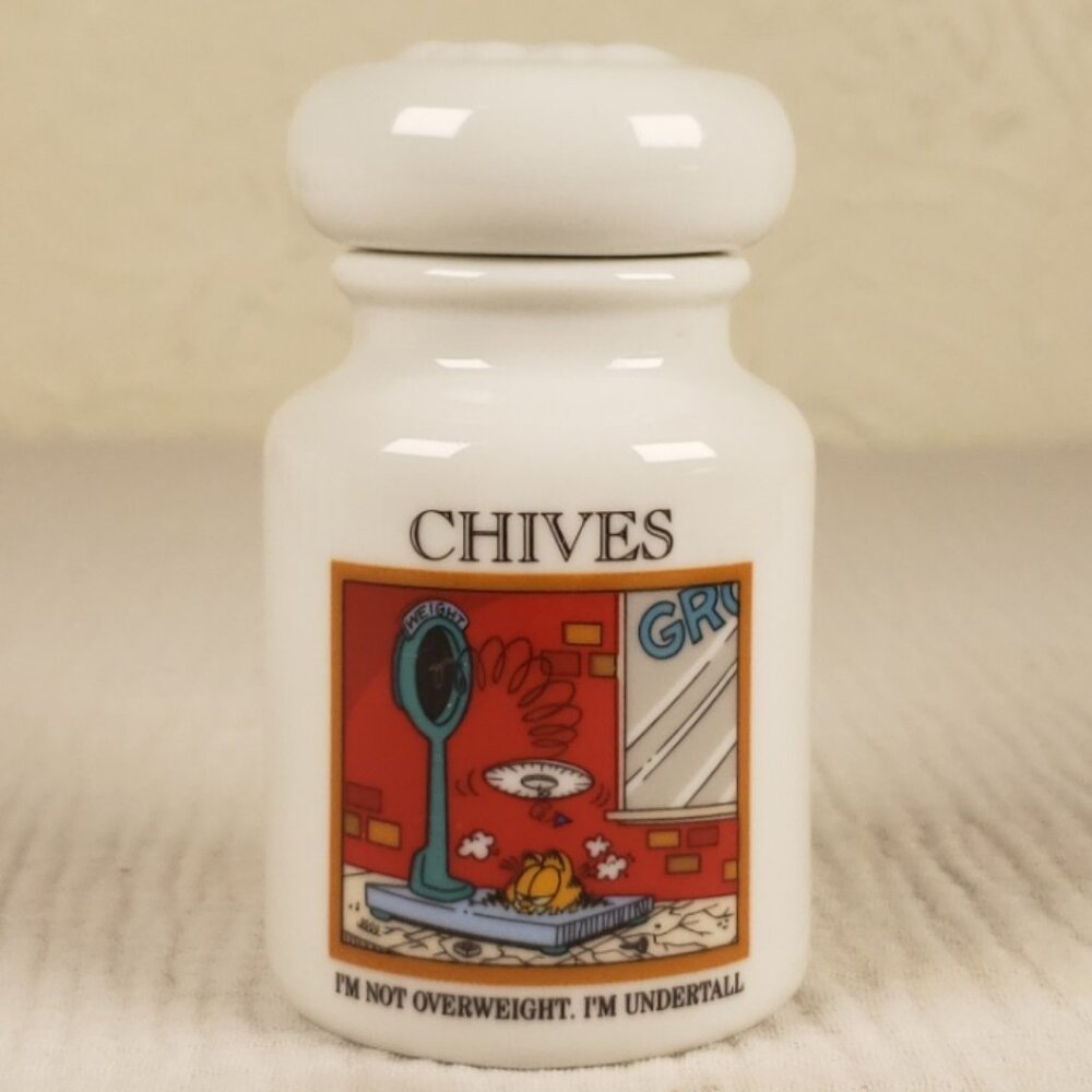 Vintage Danbury Mint 1994 Garfield Ceramic Spice Jar with Lid - Chives